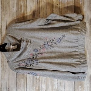 Alfred Dunner Button Oversized Cowl Neck Embroidered Pullover sz XL